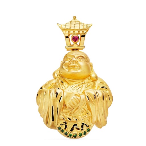 [PP7363] 18K COLGANTE BUDA CON PIEDRA ROJA 41X33 MM