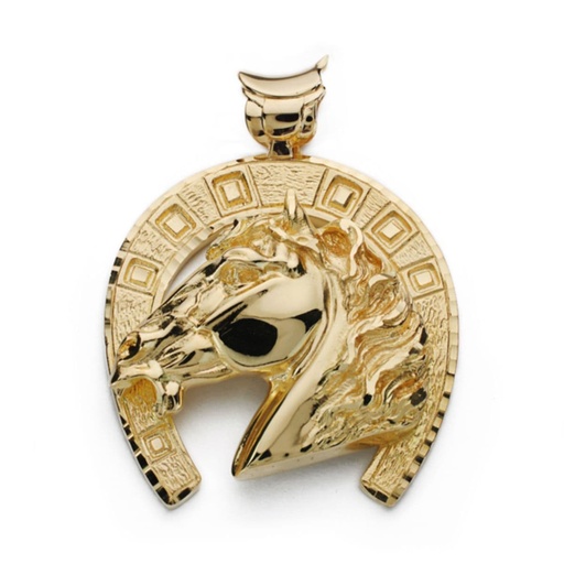 [PP7483] 18K COLGANTE DE HERRADURA CON CABALLO 50X44 MM