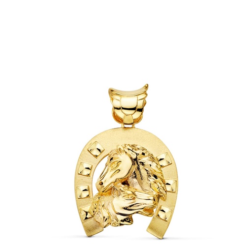 [PP7488] 18K COLGANTE ORO AMARILLO HERRADURA CON CABALLOS 35X32 MM