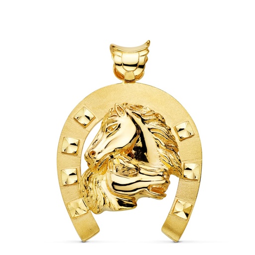 [PP7489] 18K COLGANTE ORO AMARILLO HERRADURA CON CABALLOS 50X44 MM