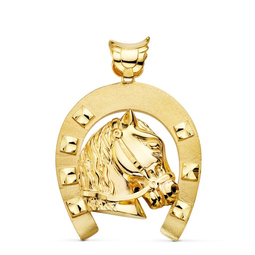 [PP7491] 18K COLGANTE ORO AMARILLO HERRADURA CON CABALLO 50X44 MM