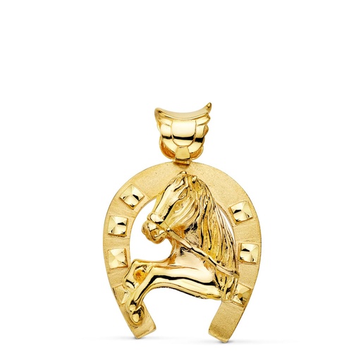[PP7493] 18K COLGANTE ORO AMARILLO HERRADURA CON CABALLO 40X34 MM
