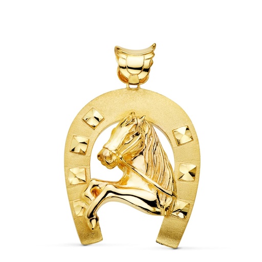 [PP7494] 18K COLGANTE ORO AMARILLO HERRADURA CON CABALLO 48X40 MM