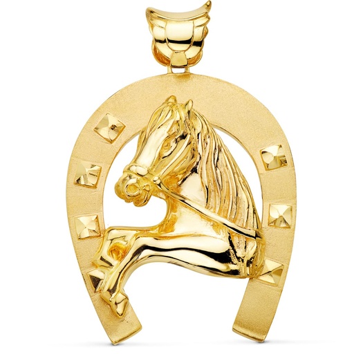 [PP7495] 18K COLGANTE DE HERRADURA CON CABALLO 60X50 MM
