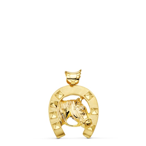 [PP7498] 18K COLGANTE ORO AMARILLO HERRADURA CON CABALLO 29X27 MM