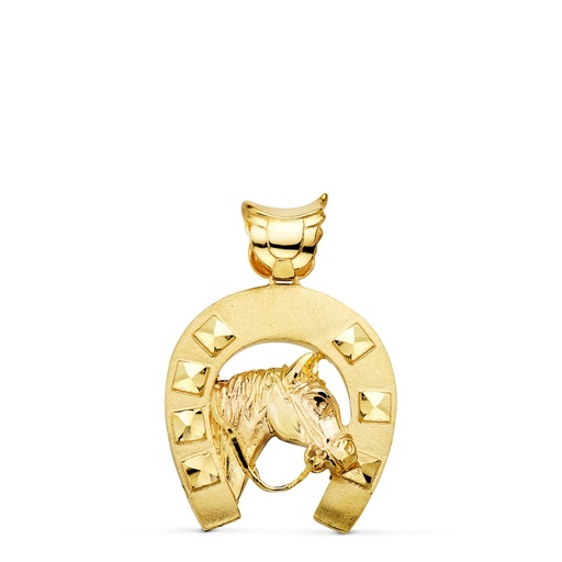 [PP7499] 18K COLGANTE ORO AMARILLO HERRADURA CON CABALLO 36X32 MM