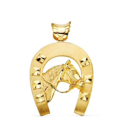 [PP7500] 18K COLGANTE ORO AMARILLO HERRADURA CON CABALLO 48X40 MM