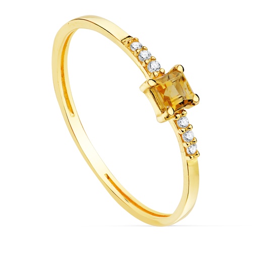 [PP7661-030] 18K SORTIJA ORO AMARILLO 6 DIAMANTES 0.030QTS. G-VS2 CITRINO 3X3MM CUERPO 1MM