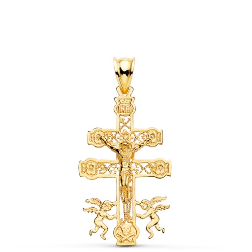 [PP7663-035] 18K CRUZ DE CARAVACA ORO AMARILLO CALADA 35X19 MM