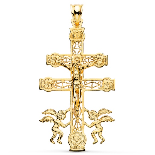 [PP7663-045] 18K CRUZ DE CARAVACA ORO AMARILLO CALADA 49X27 MM
