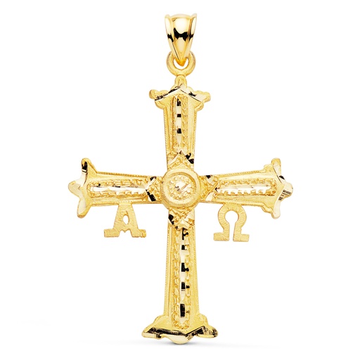 [PP7664-340] 18K CRUZ DE COVADONGA ORO AMARILLO TALLADA 41X31 MM