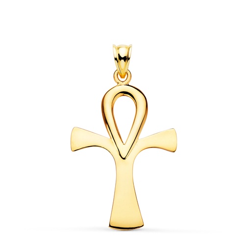 [PP7665-135] 18K CRUZ DE LA VIDA ORO AMARILLO SIN CRISTO EN BRILLO 36 X 23 MM