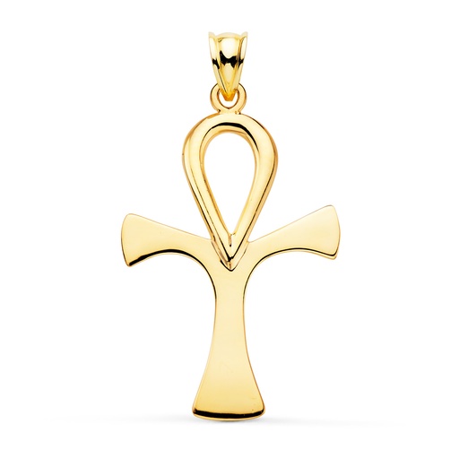 [PP7665-140] 18K CRUZ DE LA VIDA ORO AMARILLO SIN CRISTO EN BRILLO 40 X 30 MM