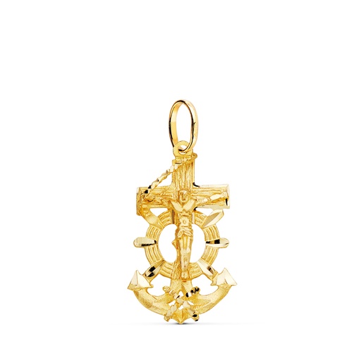 [PP7683-330] 18K CRUZ MARINERA ORO AMARILLO CON CRISTO TALLADA 28X16 MM