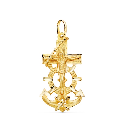 [PP7683-335] 18K CRUZ MARINERA ORO AMARILLO CON CRISTO TALLADA 35X20 MM
