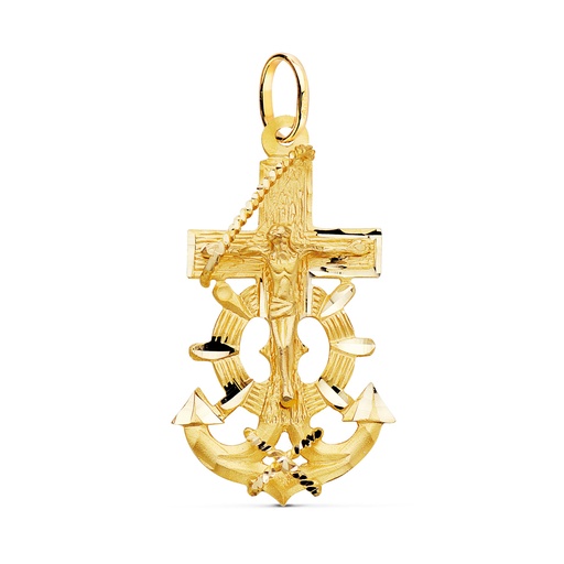 [PP7683-340] 18K CRUZ MARINERA ORO AMARILLO CON CRISTO TALLADA 40X22 MM