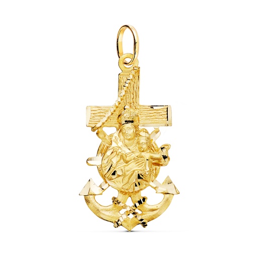 [PP7684-340] 18K CRUZ MARINERA ORO AMARILLO VIRGEN DEL CARMEN TALLADA 40X22 MM