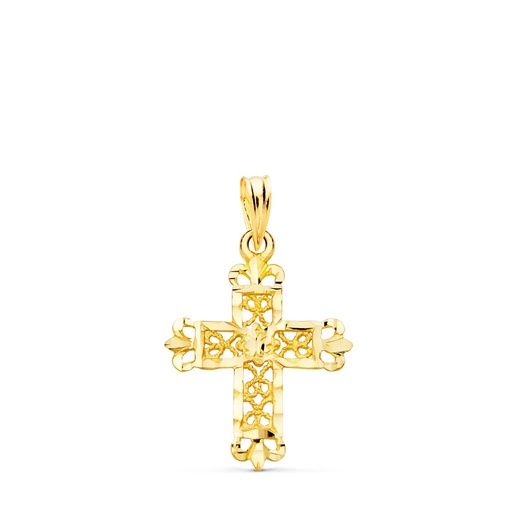 [PP7697-120] 18K CRUZ ORO AMARILLO FILIGRANA BORDES TALLADOS. 22X19 MM