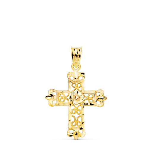 [PP7697-125] 18K CRUZ ORO AMARILLO FILIGRANA BORDES TALLADOS. 27X22 MM