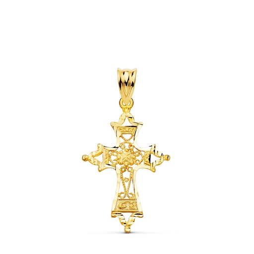 [PP7699-130] 18K CRUZ ORO AMARILLO FILIGRANA BORDES TALLADOS. 30X20 MM