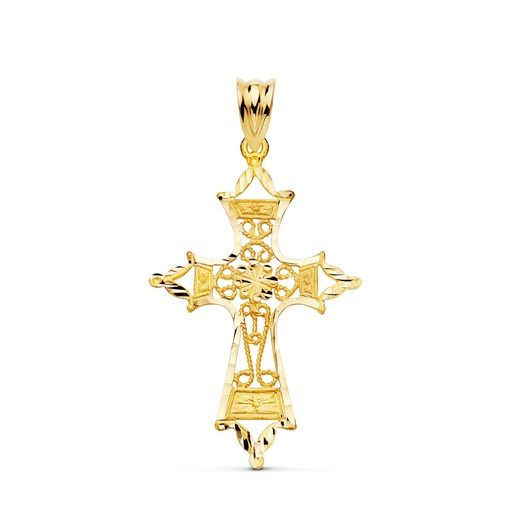 [PP7699-135] 18K CRUZ ORO AMARILLO FILIGRANA BORDES TALLADOS. 37X25 MM