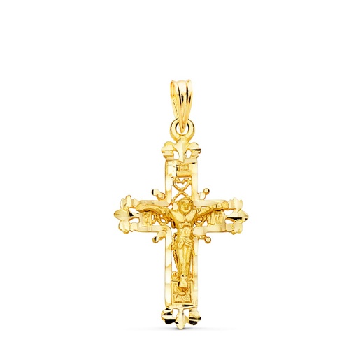 [PP7700-030] 18K CRUZ ORO AMARILLO FILIGRANA CON CRISTO TALLADA 28X18 MM