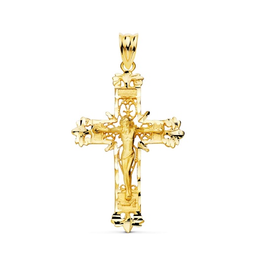 [PP7700-035] 18K CRUZ ORO AMARILLO FILIGRANA CON CRISTO TALLADA 36X24 MM
