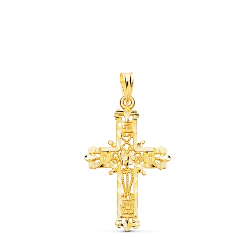 [PP7700-130] 18K CRUZ ORO AMARILLO FILIGRANA BORDES TALLADOS. 29X19 MM