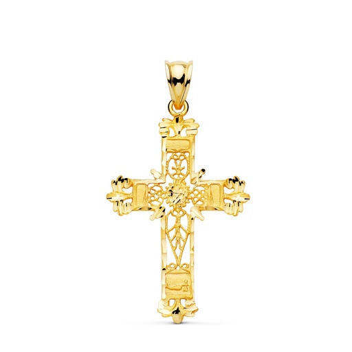 [PP7700-135] 18K CRUZ ORO AMARILLO FILIGRANA BORDES TALLADOS. 37X25 MM
