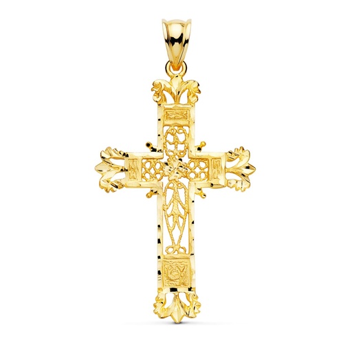 [PP7700-140] 18K CRUZ ORO AMARILLO FILIGRANA BORDES TALLADOS. 44X28 MM