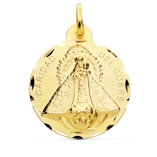 [PP8050-328] 18K MEDALLA ORO AMARILLO VIRGEN CARIDAD DEL COBRE TALLADA 28 MM