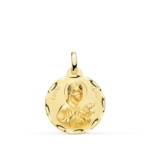 [PP8060-318] 18K MEDALLA SANTA GEMA TALLADA 18 MM