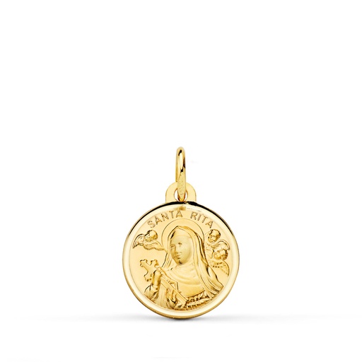 [PP8066-114] 18K MEDALLA ORO AMARILLO SANTA RITA BISEL 14 MM