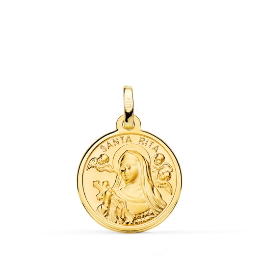 [PP8066-418] 18K MEDALLA ORO AMARILLO SANTA RITA FILO PULIDO 18 MM
