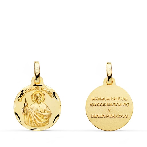 [PP8080-314] 18K MEDALLA SAN JUDAS TADEO TALLADO 14 MM