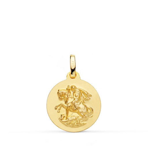 [PP8088-016] 18K MEDALLA ORO AMARILLO SAN JORGE LISA MATIZADA 16 MM