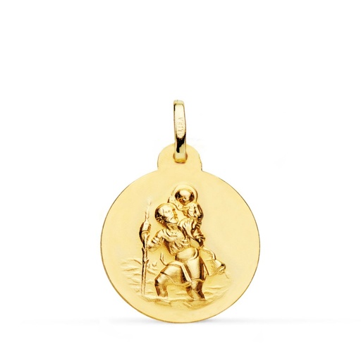 [PP8090-020] 18K MEDALLA SAN CRISTOBAL TALLADA 20 MM