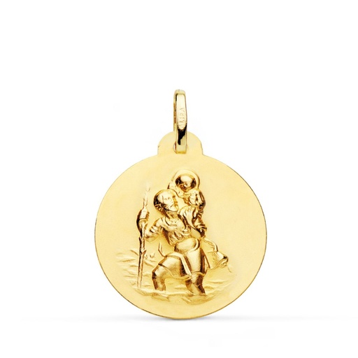 [PP8090-022] 18K MEDALLA SAN CRISTOBAL TALLADA 22 MM