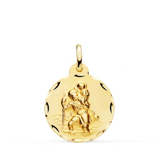 [PP8090-320] 18K MEDALLA ORO AMARILLO SAN CRISTOBAL TALLADA 20 MM