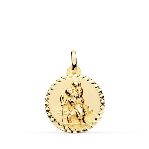 [PP8090-918] 18K MEDALLA SAN CRISTOBAL TALLA CRUZADA 18 MM