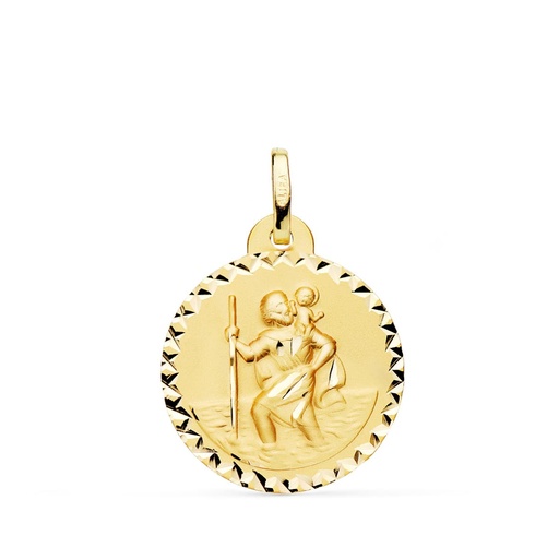 [PP8090-920] 18K MEDALLA SAN CRISTOBAL TALLA CRUZADA 20 MM