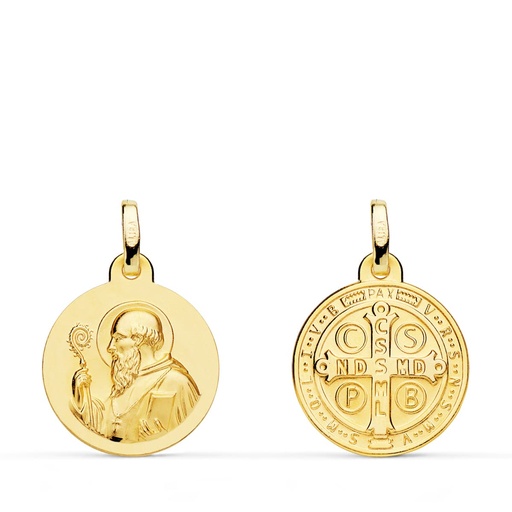 [PP8097-016] 18K MEDALLA ESCAPULARIO SAN BENITO 16 MM