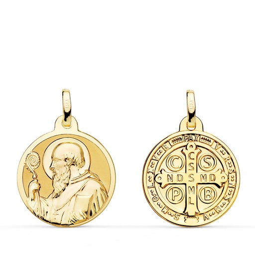 [PP8097-818] 18K MEDALLA SAN BENITO MONJE BRILLO 18 MM