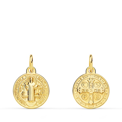 [PP8098-012] 18K MEDALLA ESCAPULARIO SAN BENITO MONJE 12 MM