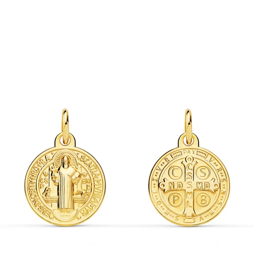 [PP8098-014] 18K MEDALLA ESCAPULARIO SAN BENITO MONJE 14 MM