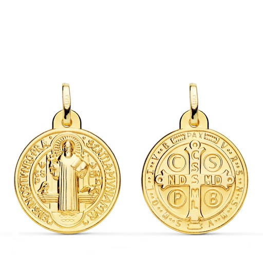 [PP8098-020] 18K ESCAPULARIO MEDALLA SAN BENITO MONJE 20 MM