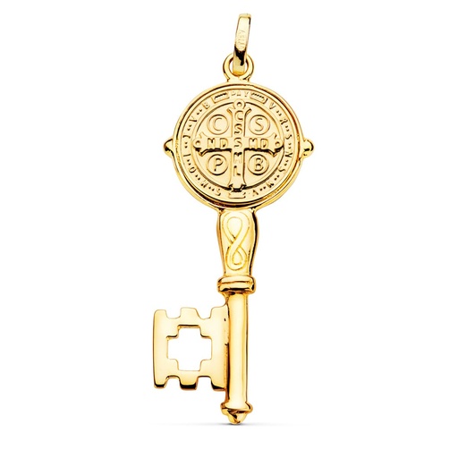 [PP8098-712K] 18K LLAVE ESCAPULARIO SAN BENITO MONJE BRILLO MEDALLA 12 MM LLAVE 33X16 MM