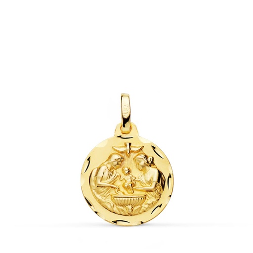 [PP8100-316] 18K MEDALLA ORO AMARILLO NUEVO BAUTISMO TALLADA 16 MM