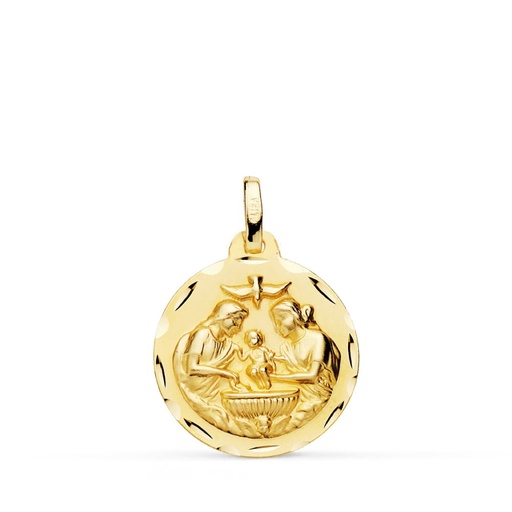 [PP8100-318] 18K MEDALLA ORO AMARILLO NUEVO BAUTISMO TALLADA 18 MM