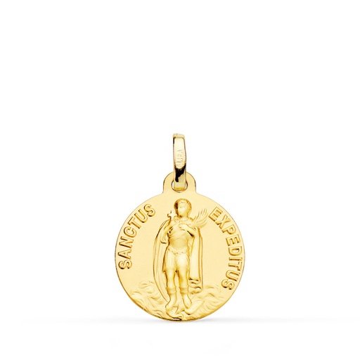 [PP8101-016] 18K MEDALLA ORO AMARILLO -SANCTUS EXPEDITUS- LISA MATIZADA 16 MM